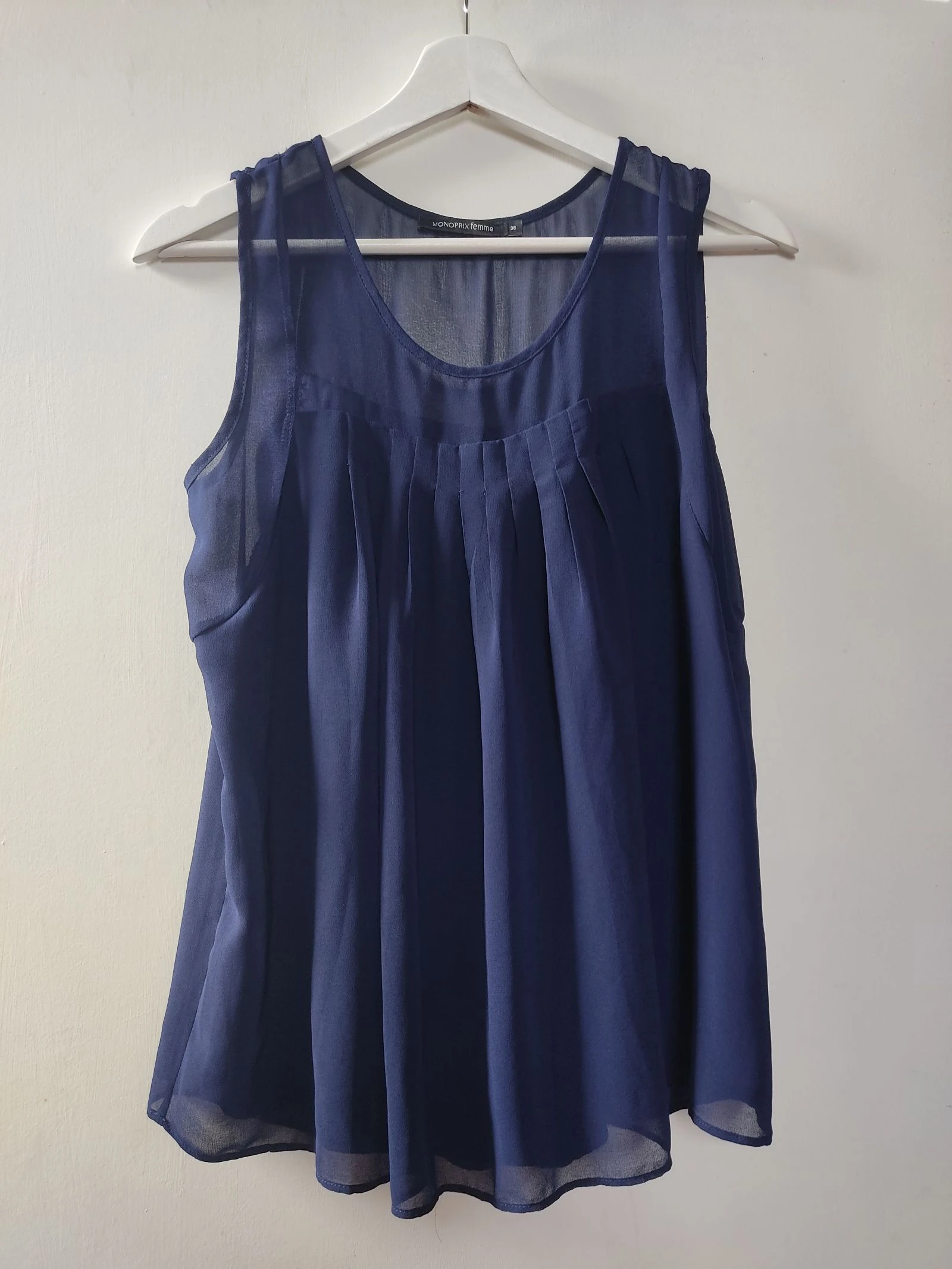 Blouse fluide sans manches bleu marine Monoprix Femme 38 – photo 3